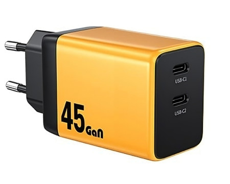WEKOME WP-U33 Super brzi Strujni GaN Punjač 2-porta USB (2 x 3.1 tipC) 45W žuti