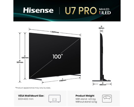 HISENSE 100'' 100U7Q PRO Mini-LED 4K 