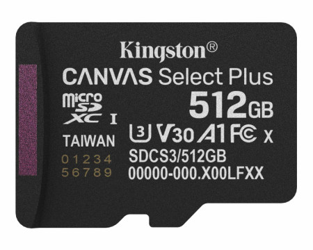 KINGSTON Memorijska kartica U3 V30 SDXC 512GB Canvas Select Plus G3 150R SDCS3512GBSP